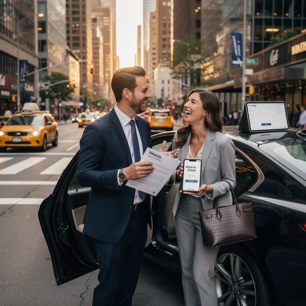 Plan ochrony pojazdów z uśmiechniętą rodziną przy nowym samochodzie